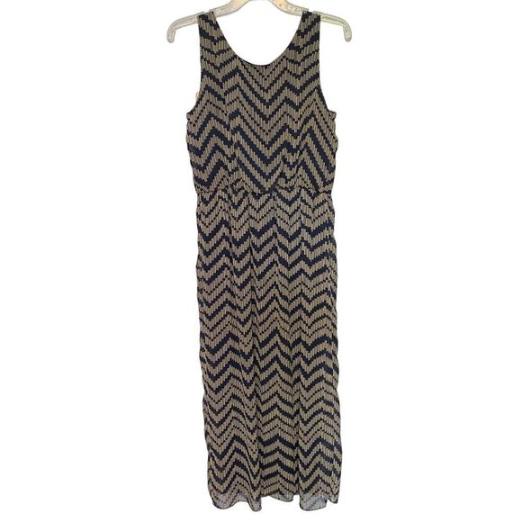 Enfocus Petite Chevron Sleeveless Maxi Dress Blue & Tan Women’s Size 10 - Picture 2 of 9